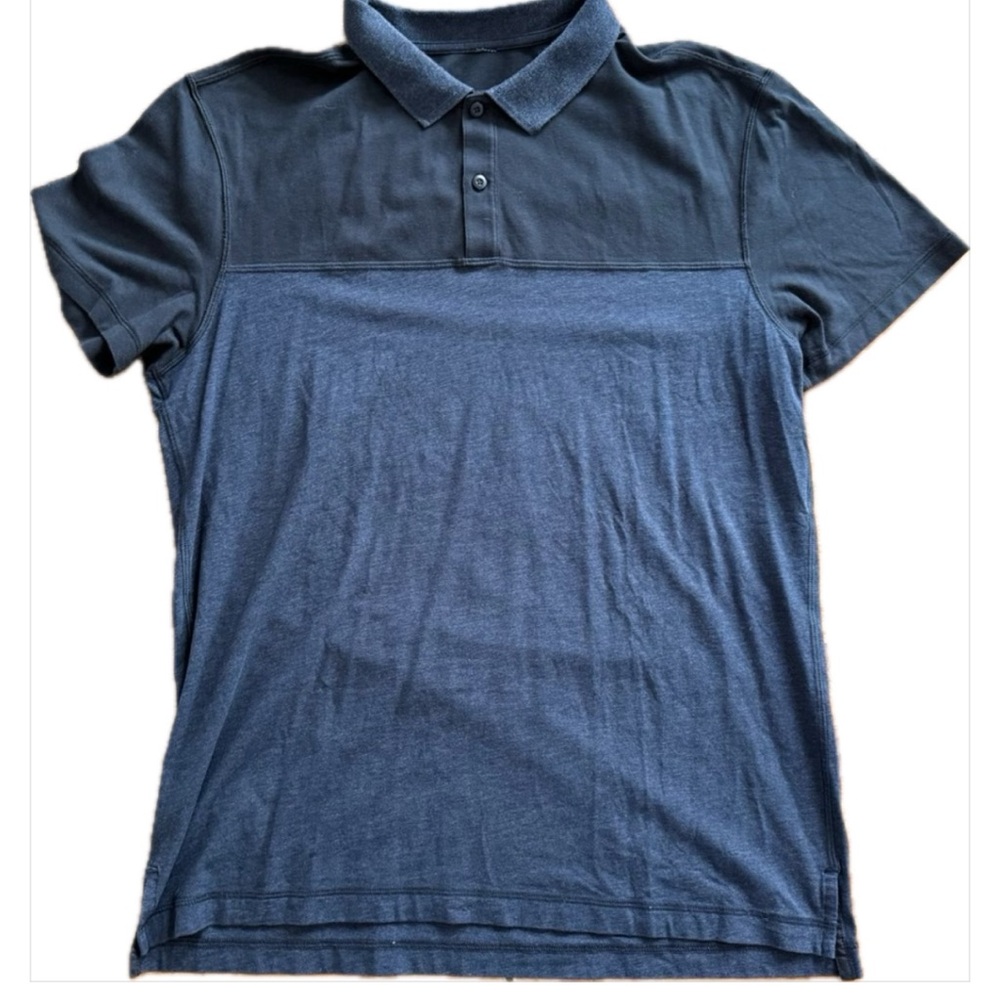 Lululemon Union Polo Shirt Heathered Inkwell Blue Black‎ Collar Golf Large EUC